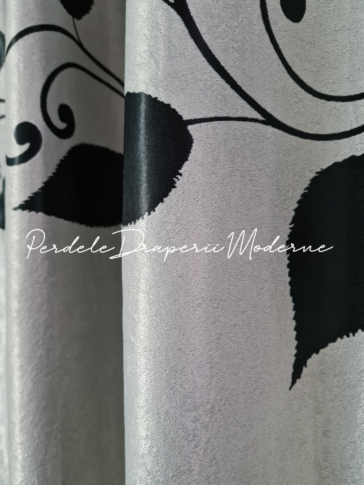Draperie Blackout gri,frunze negre imagine 4