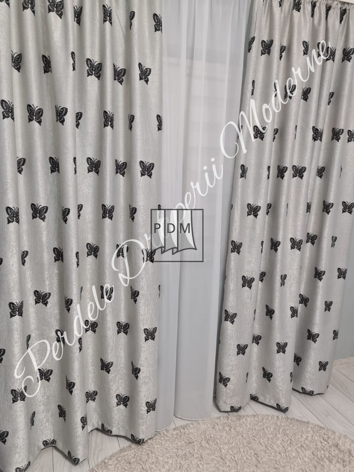 Draperie Blackout,gri/negru, fluturasi imagine 2