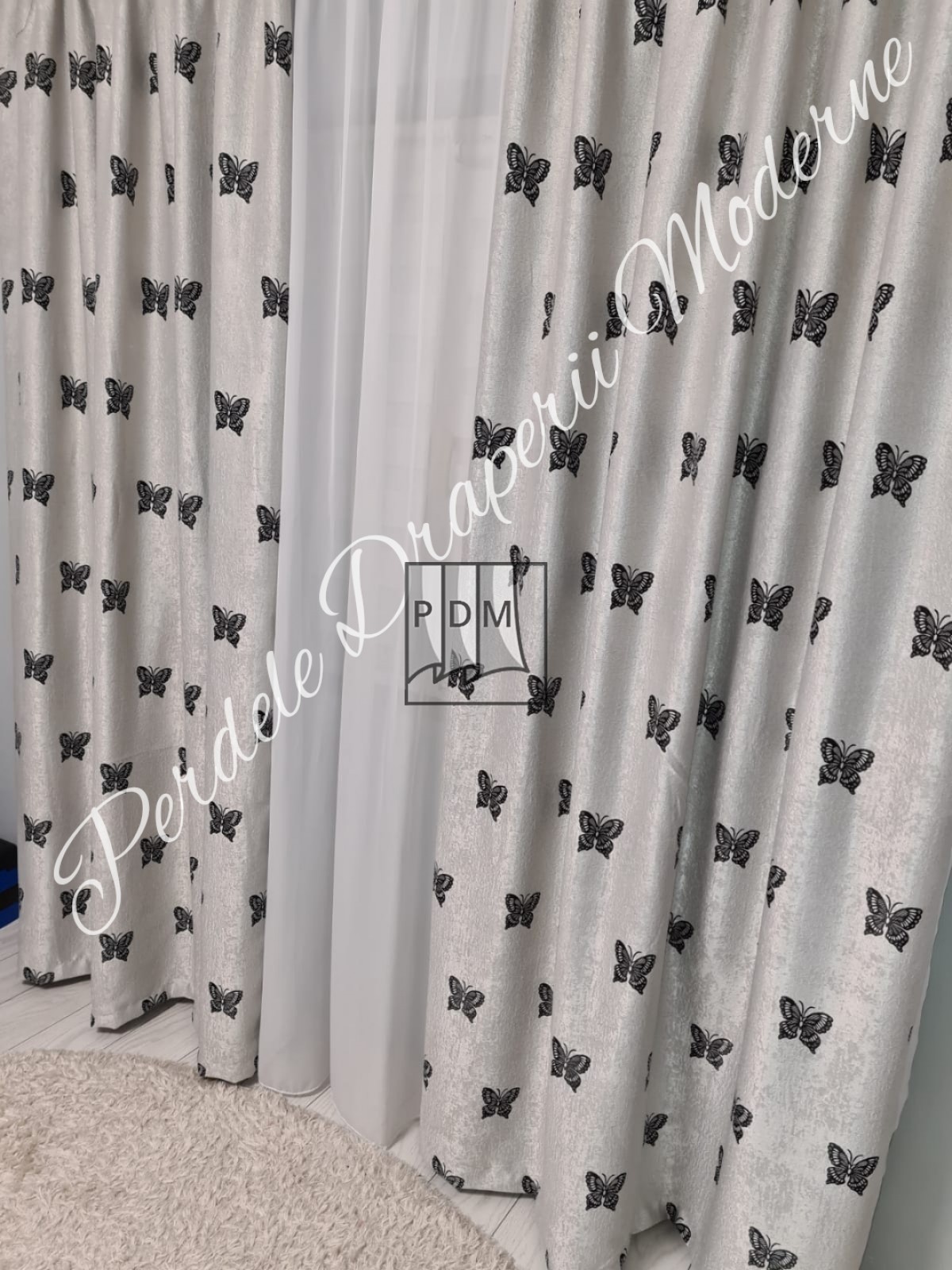 Draperie Blackout,gri/negru, fluturasi imagine 4