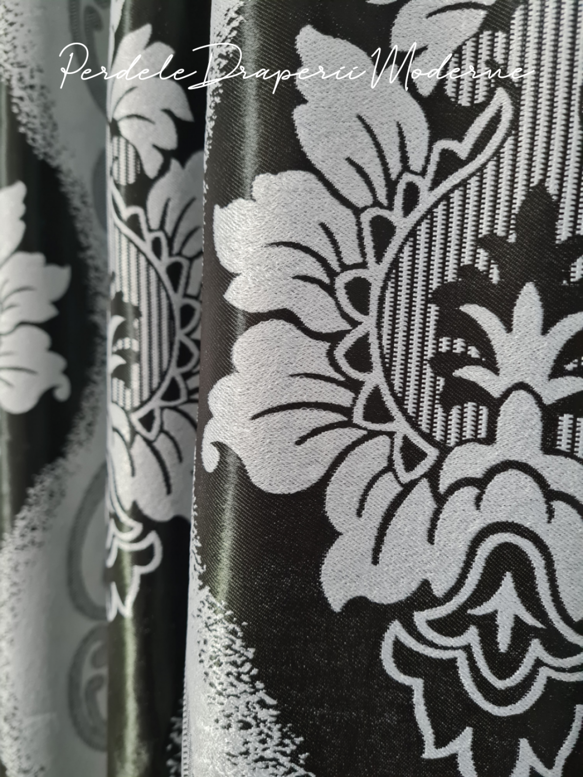 Draperie Blackout,gri/negru,baroc imagine 4