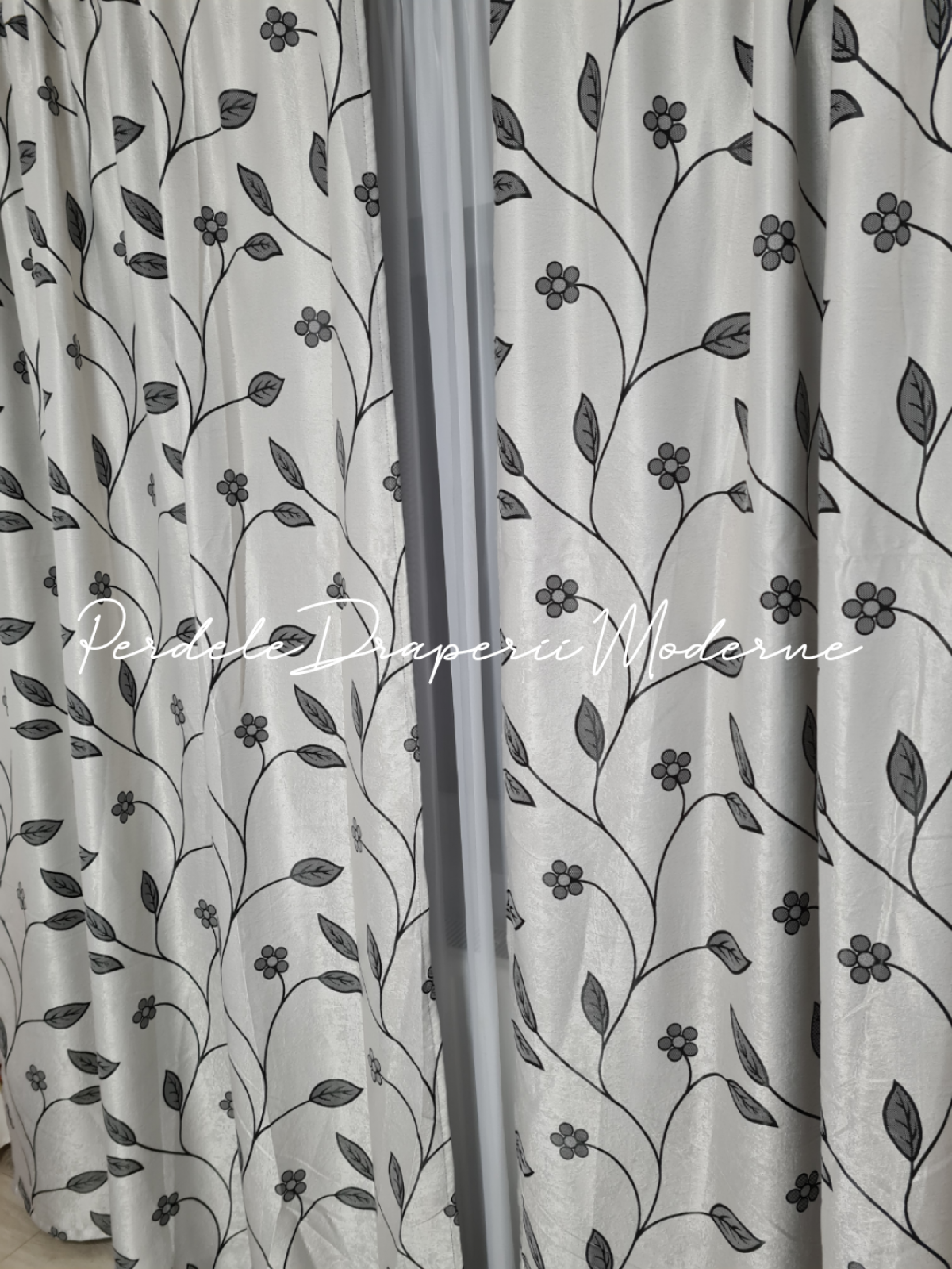 Draperie Blackout,gri/negru,frunzulite imagine 2