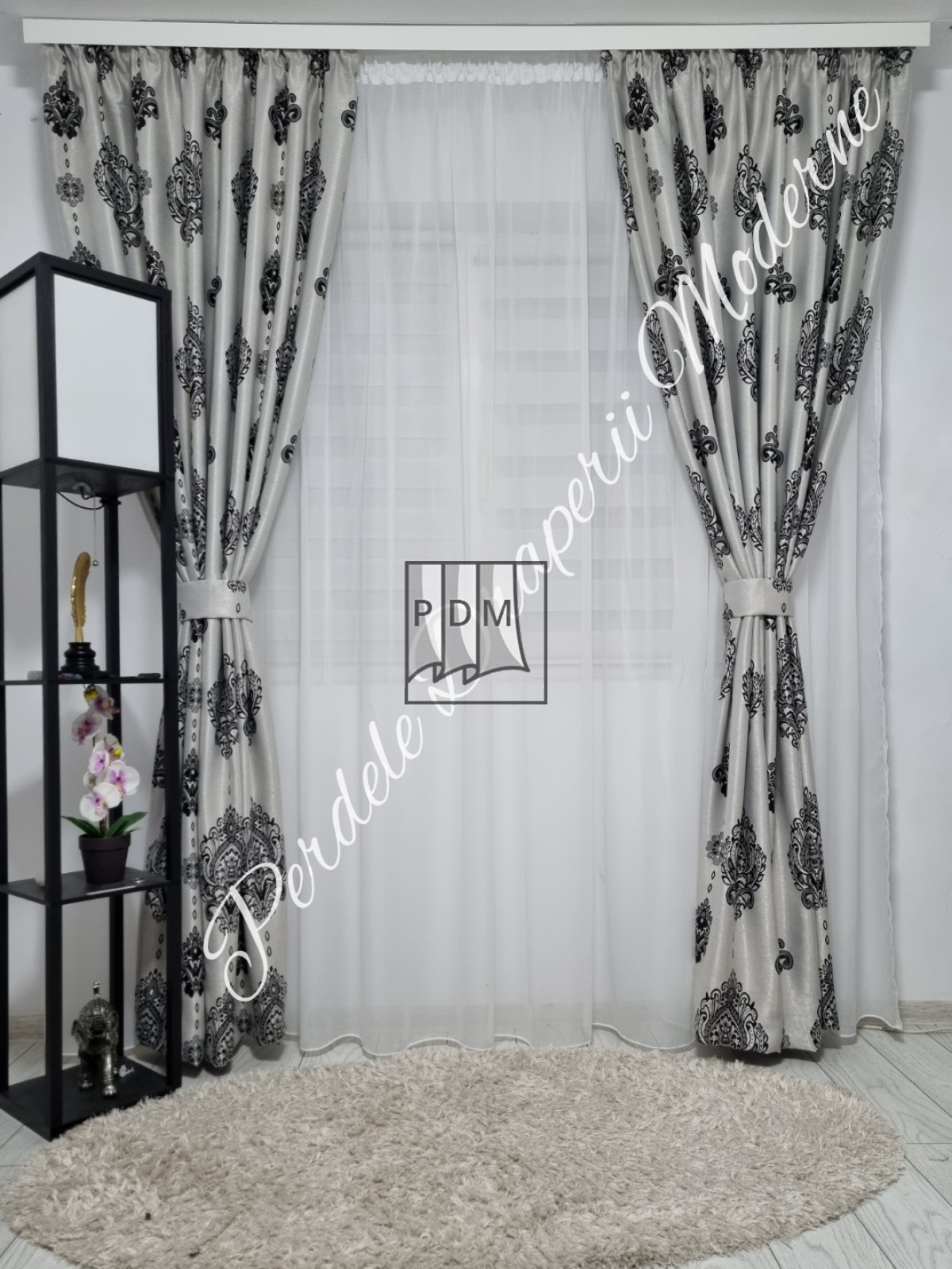 Draperie Blackout,gri/negru,model baroc imagine 3     