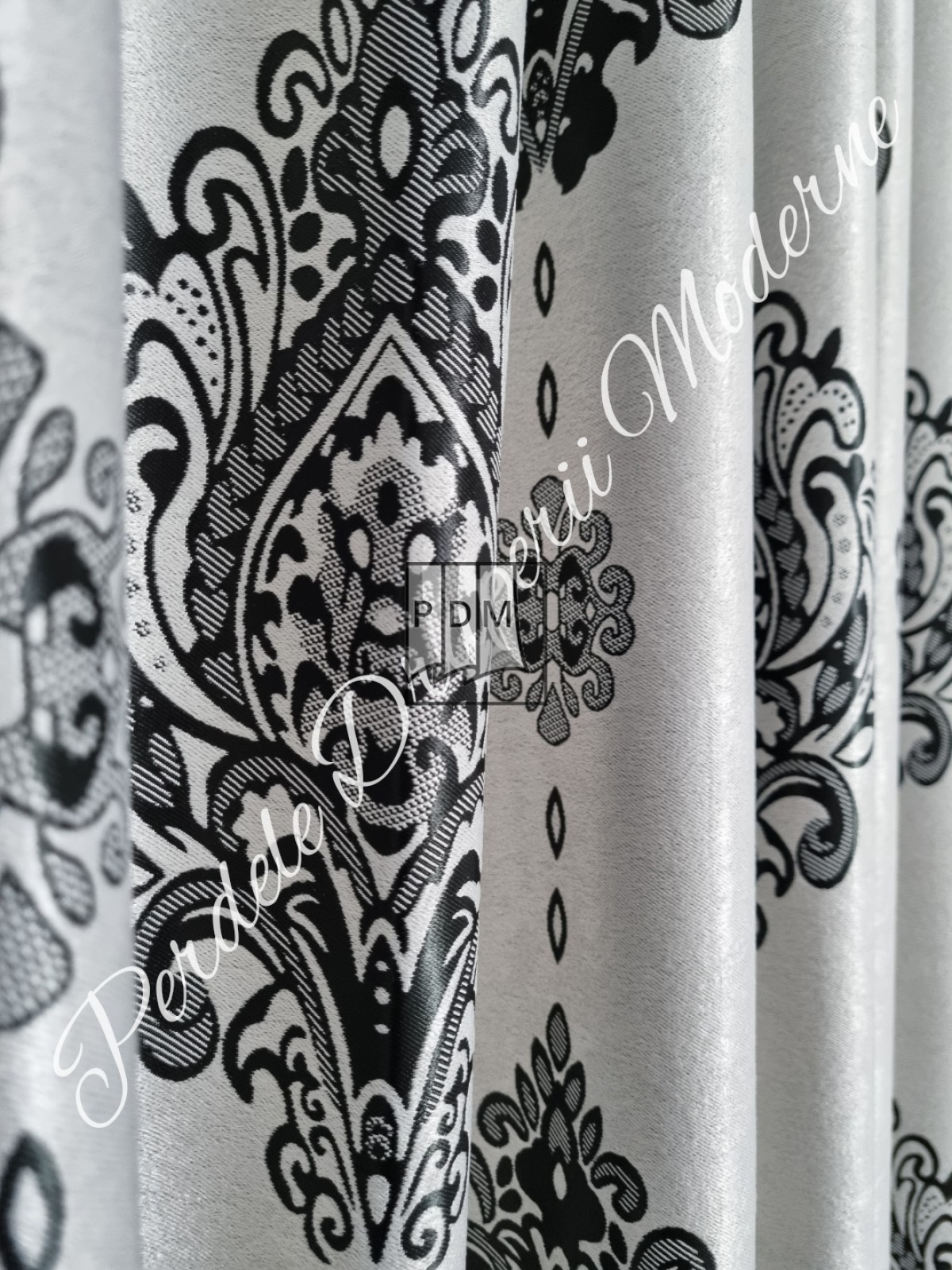 Draperie Blackout,gri/negru,model baroc imagine 4
