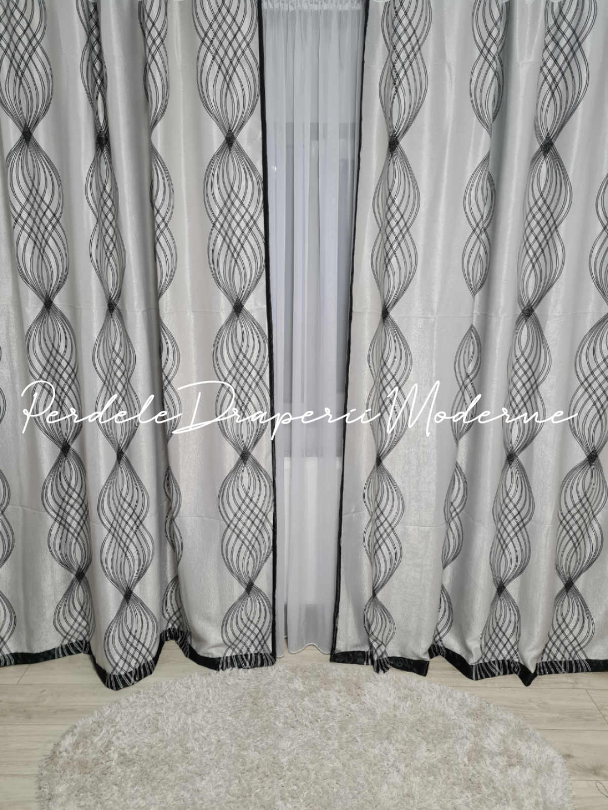 poze Draperie Blackout,gri/negru,model clepsidră