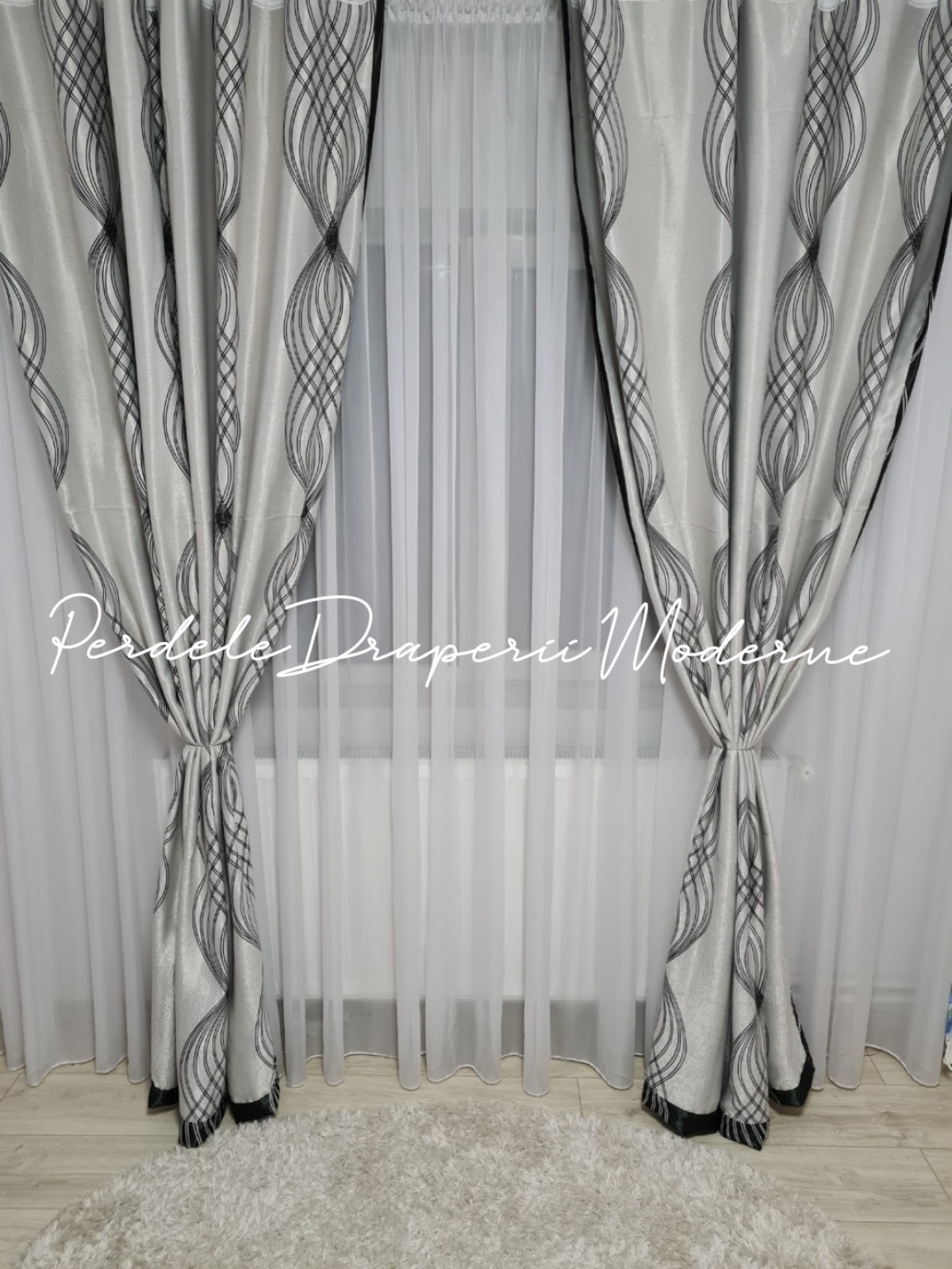 Draperie Blackout,gri/negru,model clepsidră imagine 2