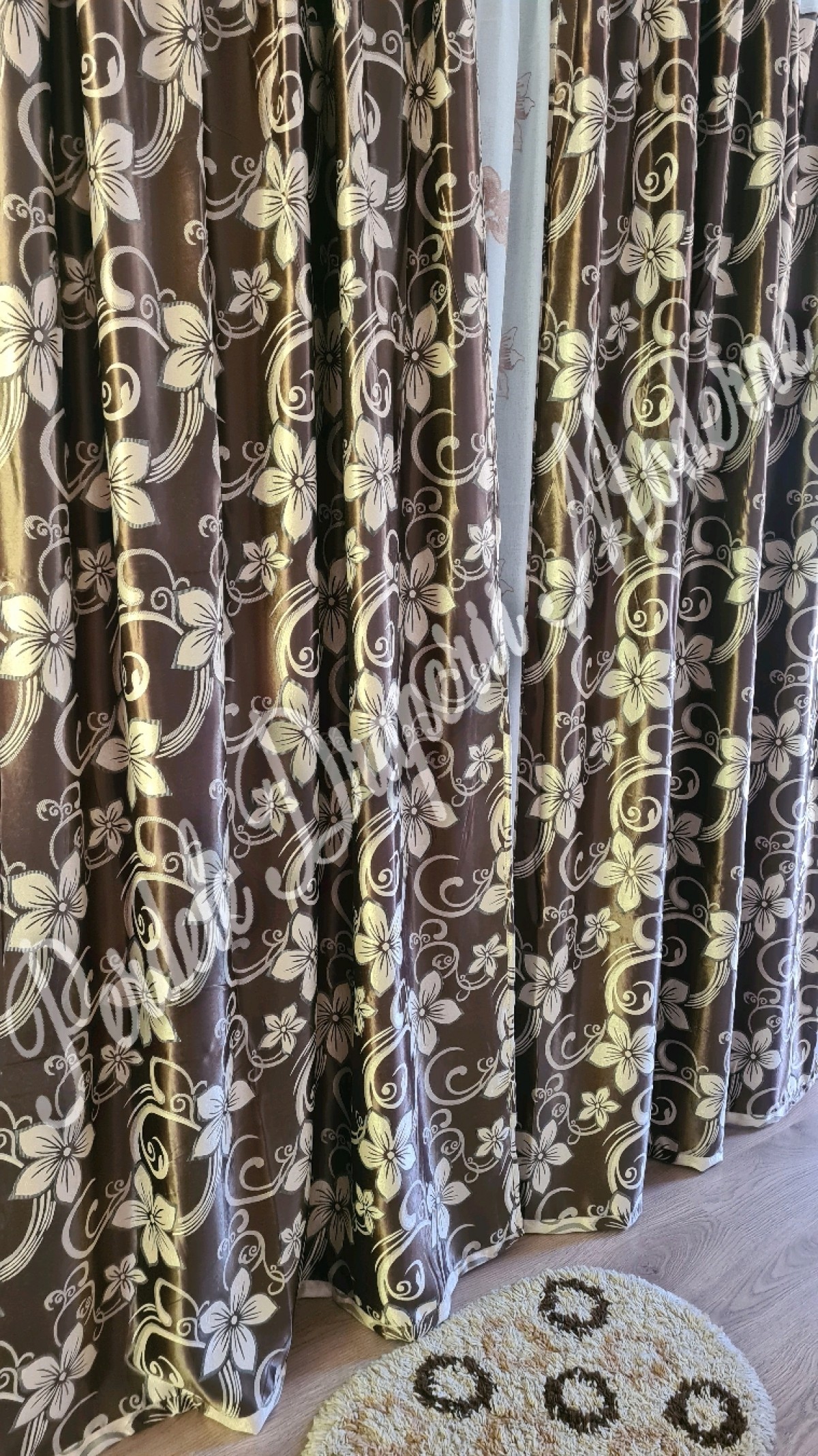 poze Draperie Blackout,maro, flori mari