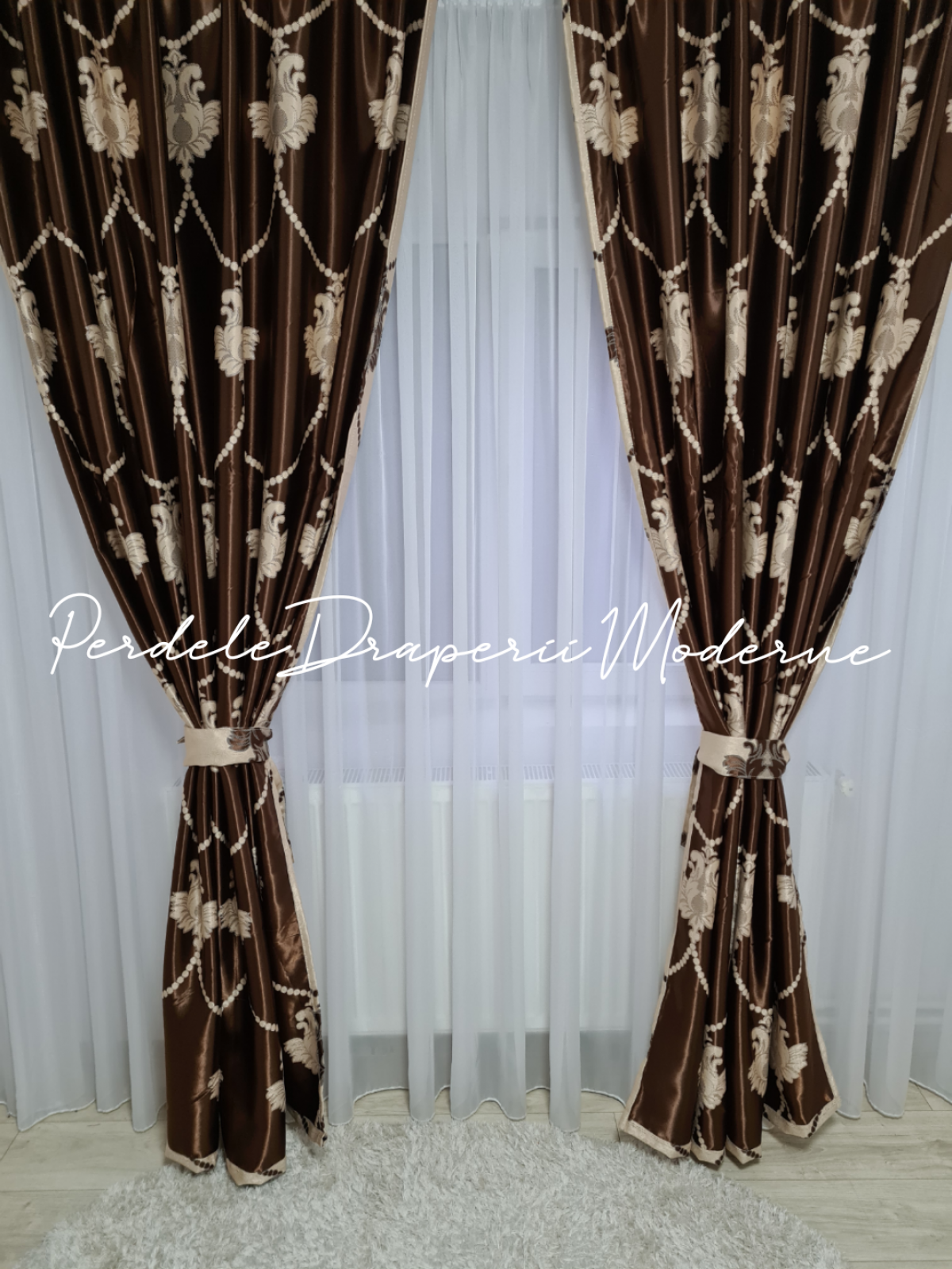 Draperie Blackout,maro/crem baroc lantisor imagine 2