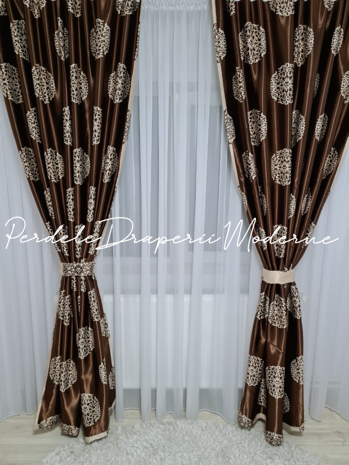 Draperie Blackout,maro/crem,cercuri mari imagine 2