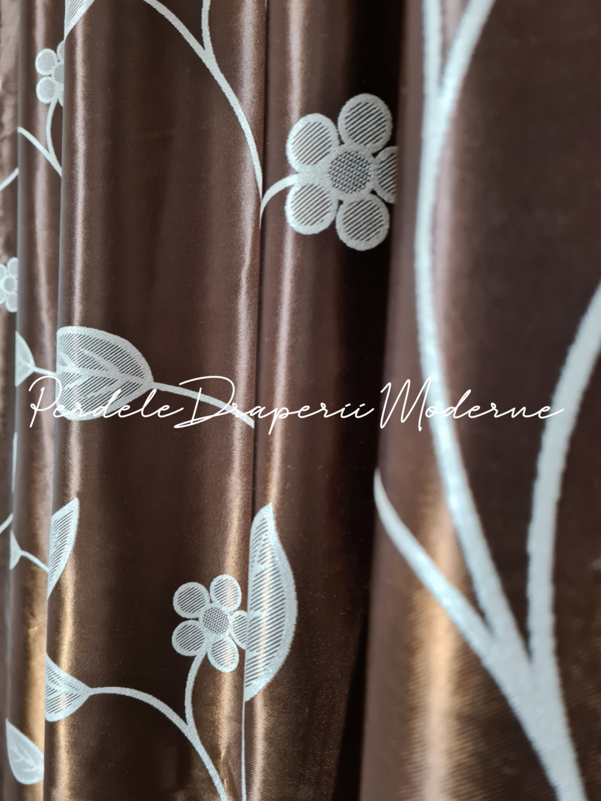 Draperie Blackout,maro/crem,floricele 1 imagine 4