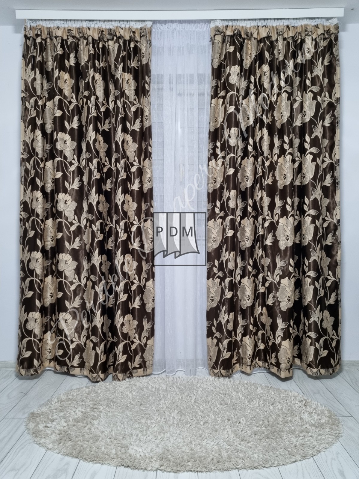 poze Draperie Blackout,maro/floricele crem