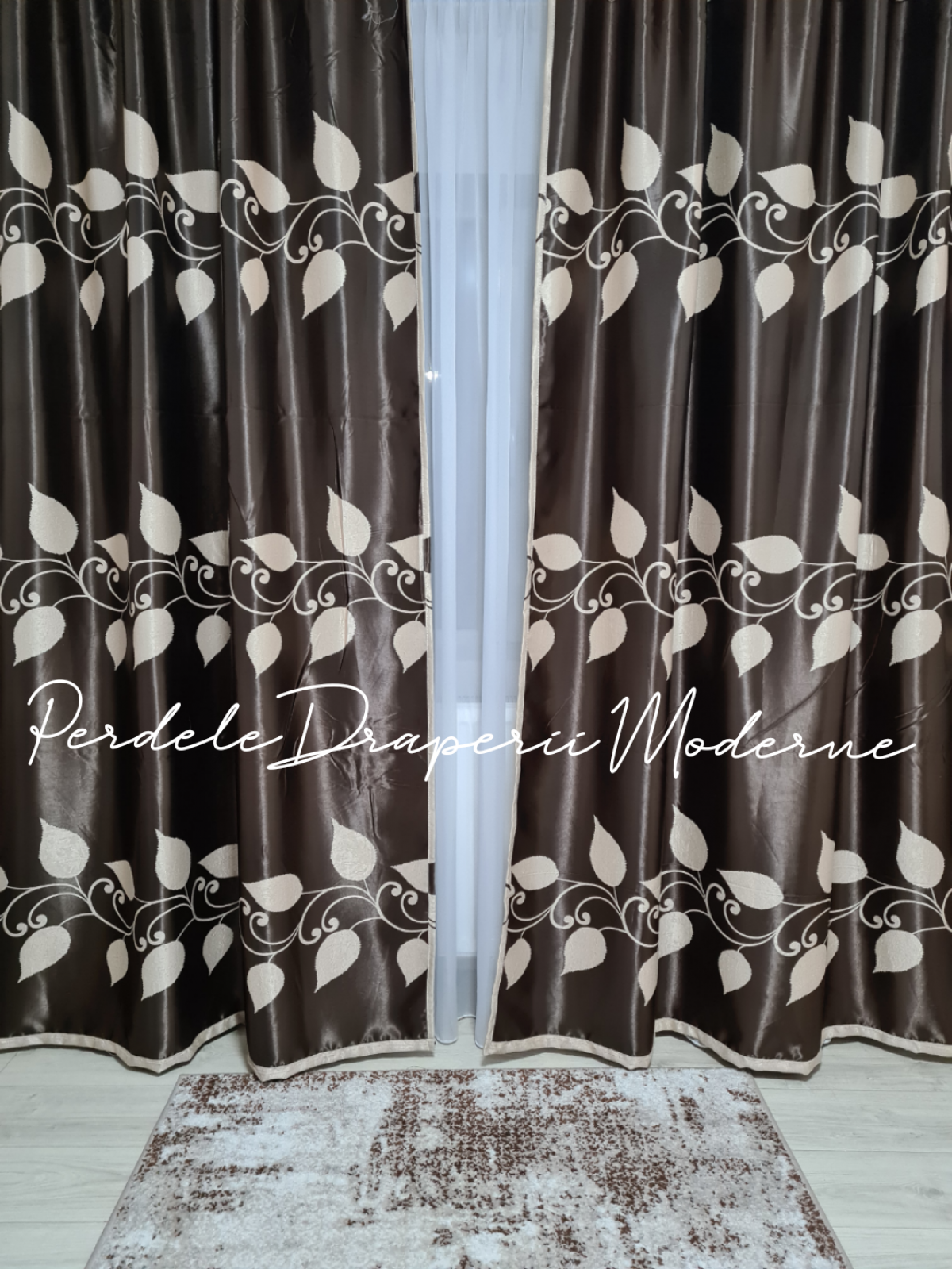 poze Draperie Blackout maro,frunze crem