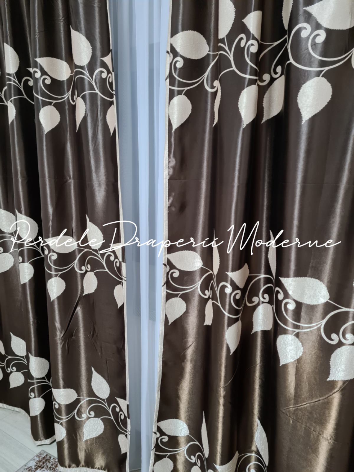Draperie Blackout maro,frunze crem imagine 2