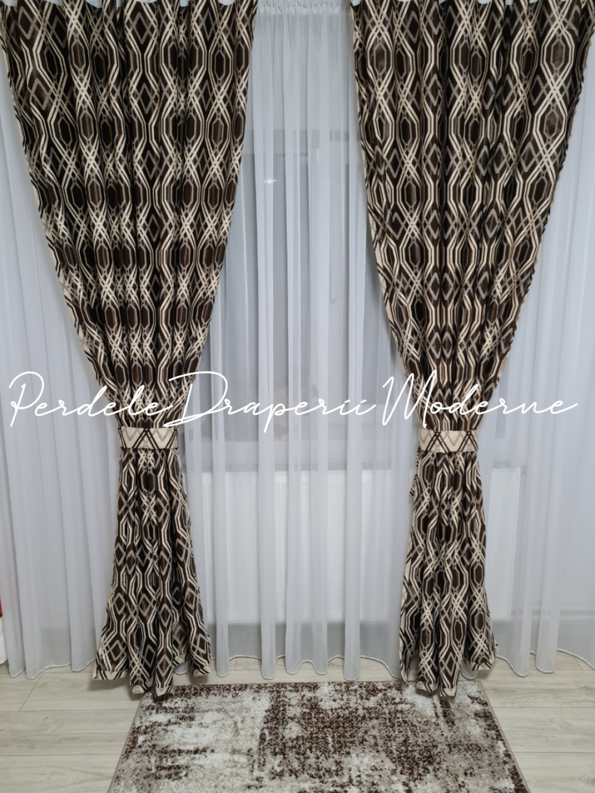 Draperie Blackout,maro,rombulețe imagine 2