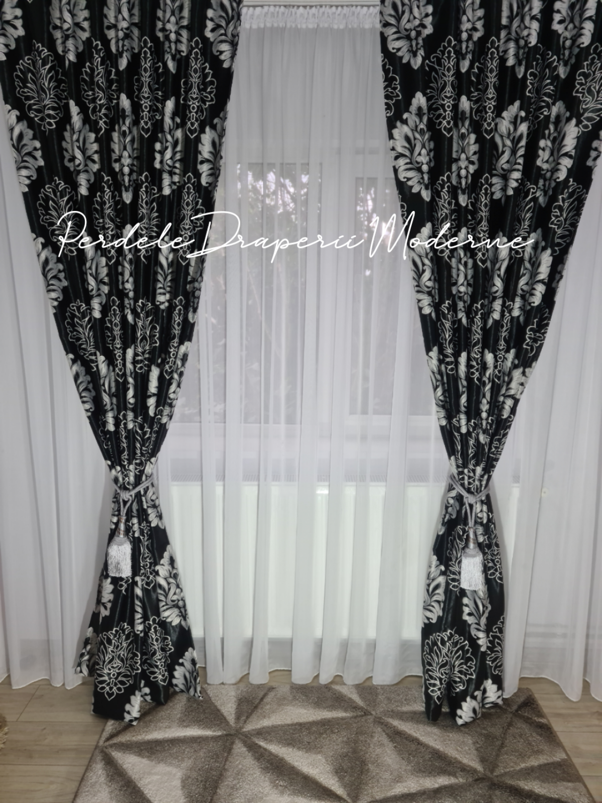 Draperie Blackout model baroc 1,negru/gri imagine 2