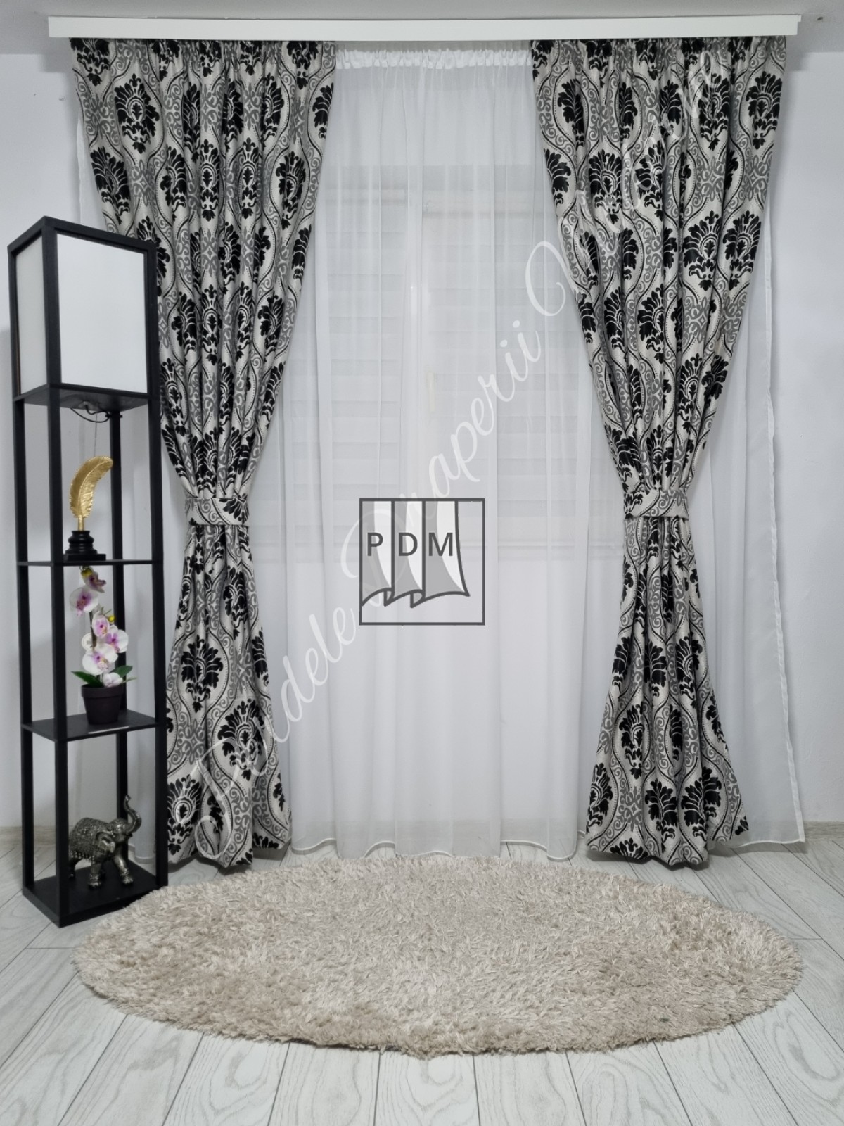 Draperie Blackout,model baroc,gri/negru imagine 2