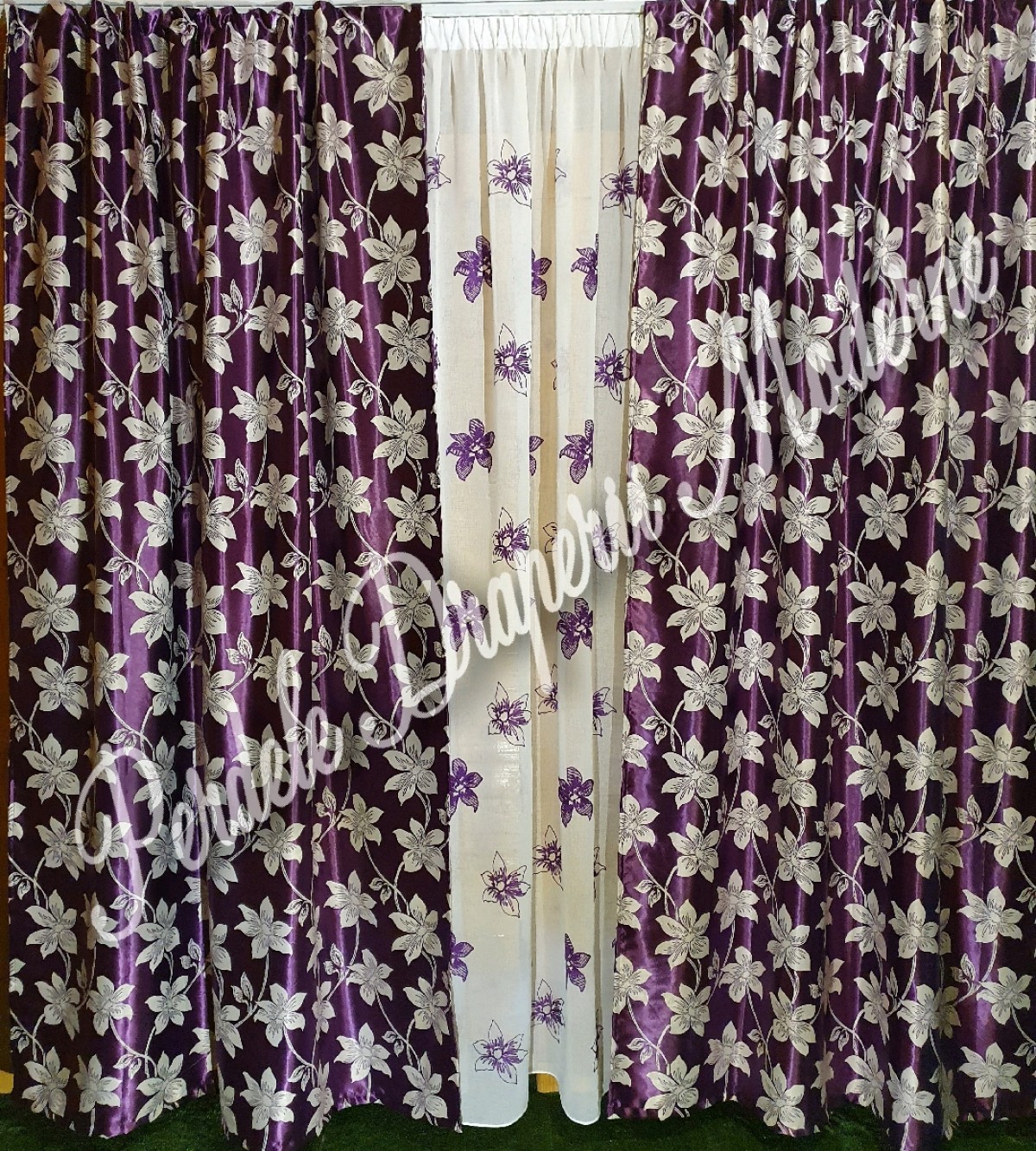 poze Draperie Blackout,mov/crem,flori mari