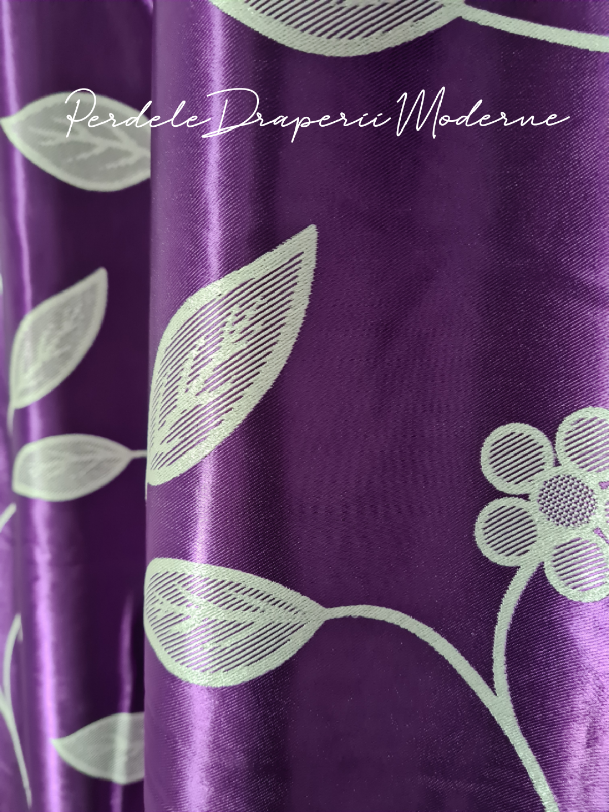 Draperie Blackout,mov/crem,floricele 1 imagine 4