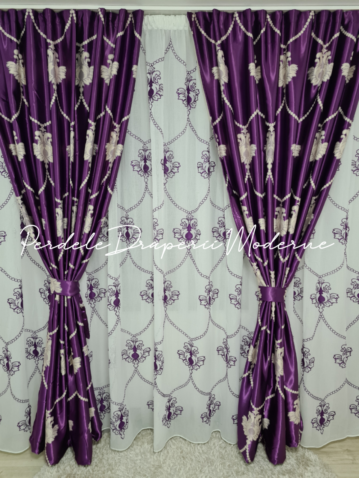 Draperie Blackout,mov/crem/model baroc imagine 4