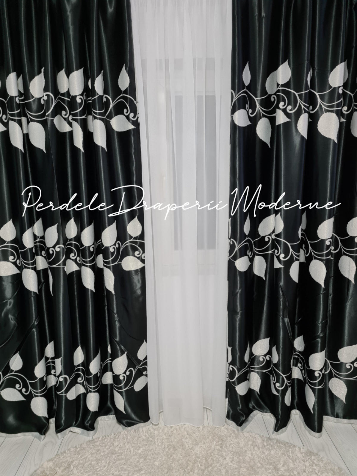poze Draperie Blackout negru,frunze gri