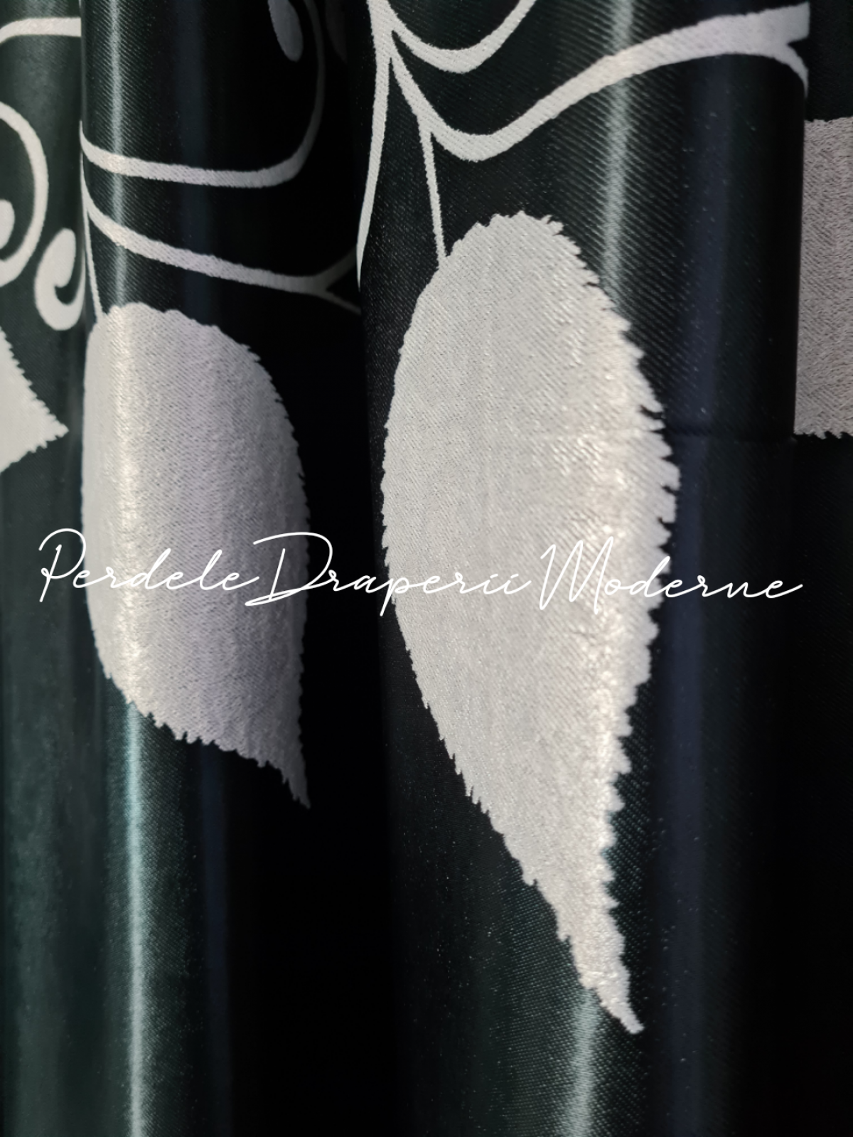 Draperie Blackout negru,frunze gri imagine 4