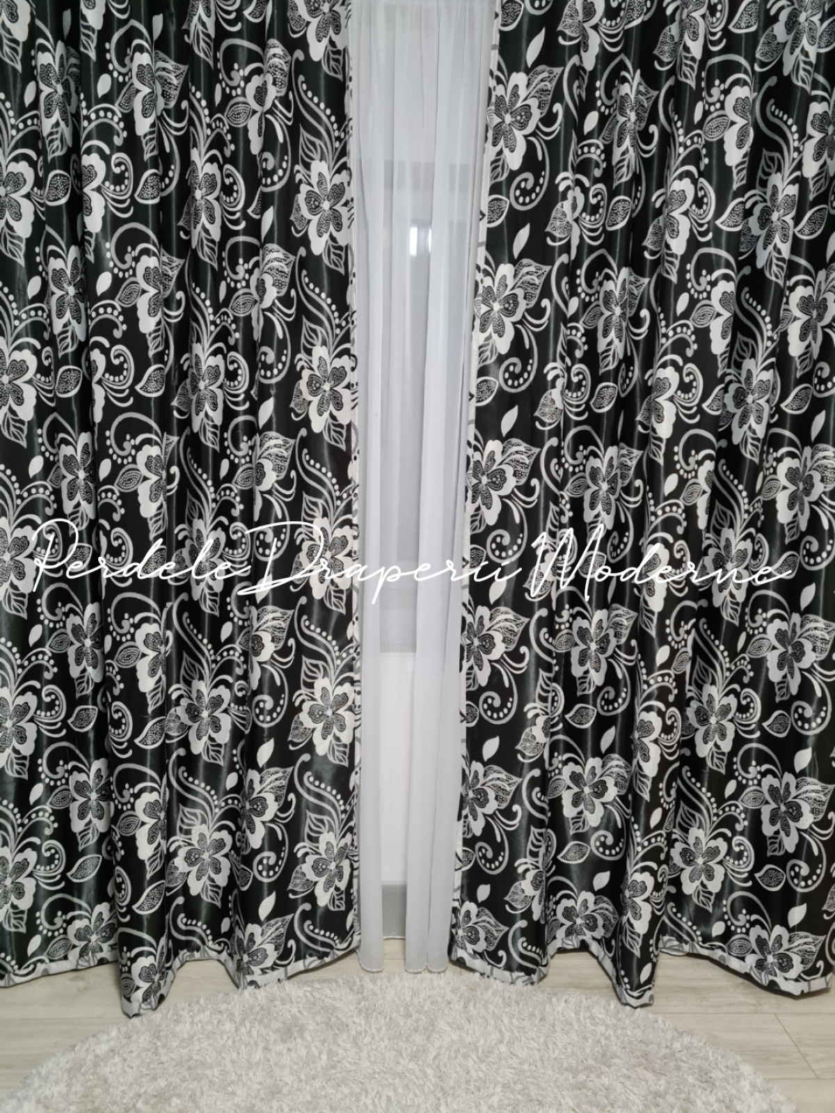 poze Draperie Blackout,negru/gri,flori