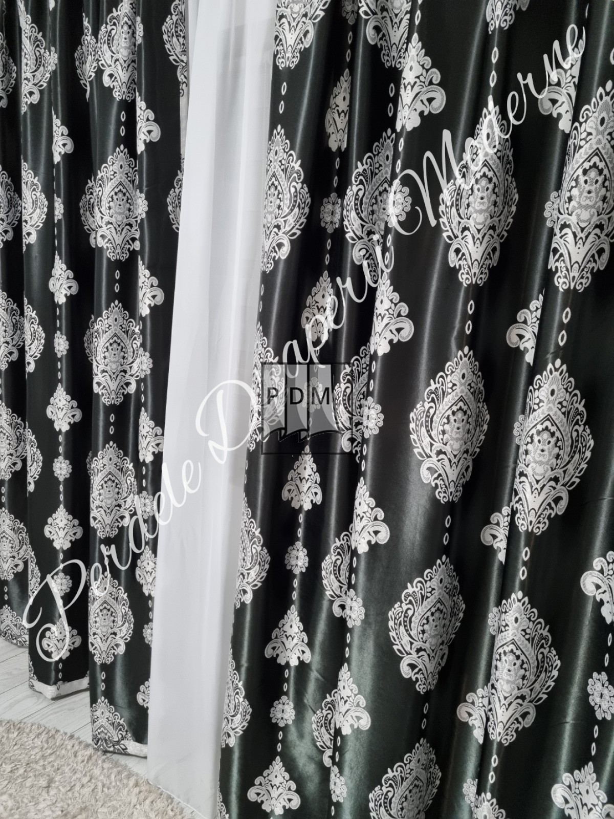 Draperie Blackout,negru/gri,model baroc imagine 2