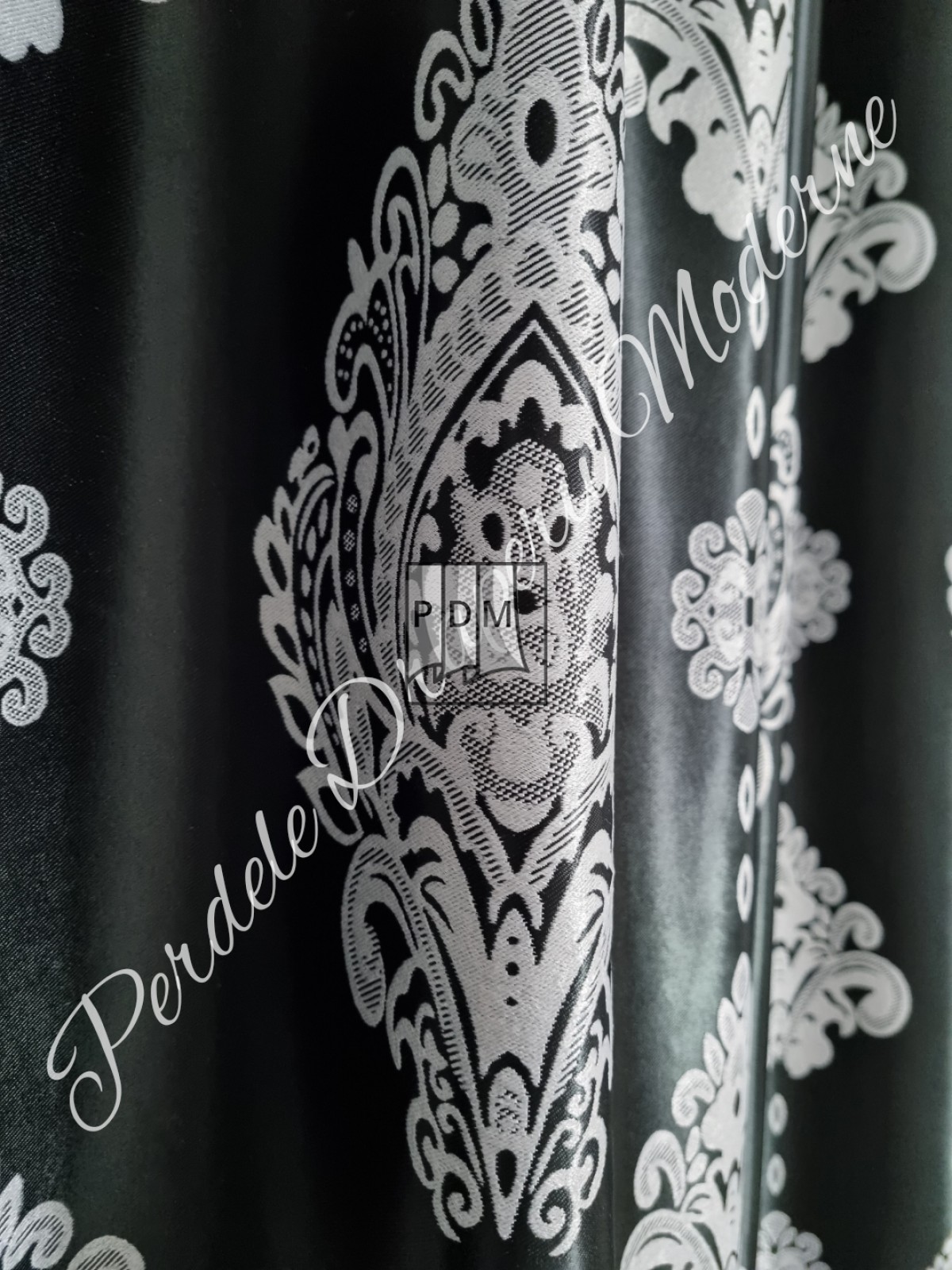 Draperie Blackout,negru/gri,model baroc imagine 3     