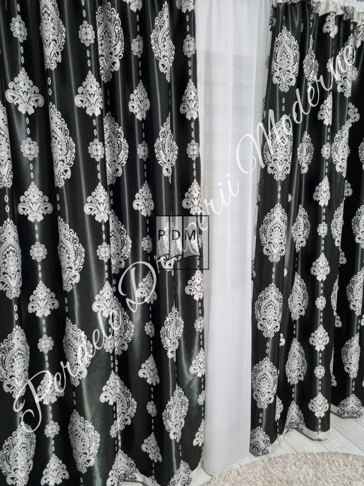 Draperie Blackout,negru/gri,model baroc imagine 4