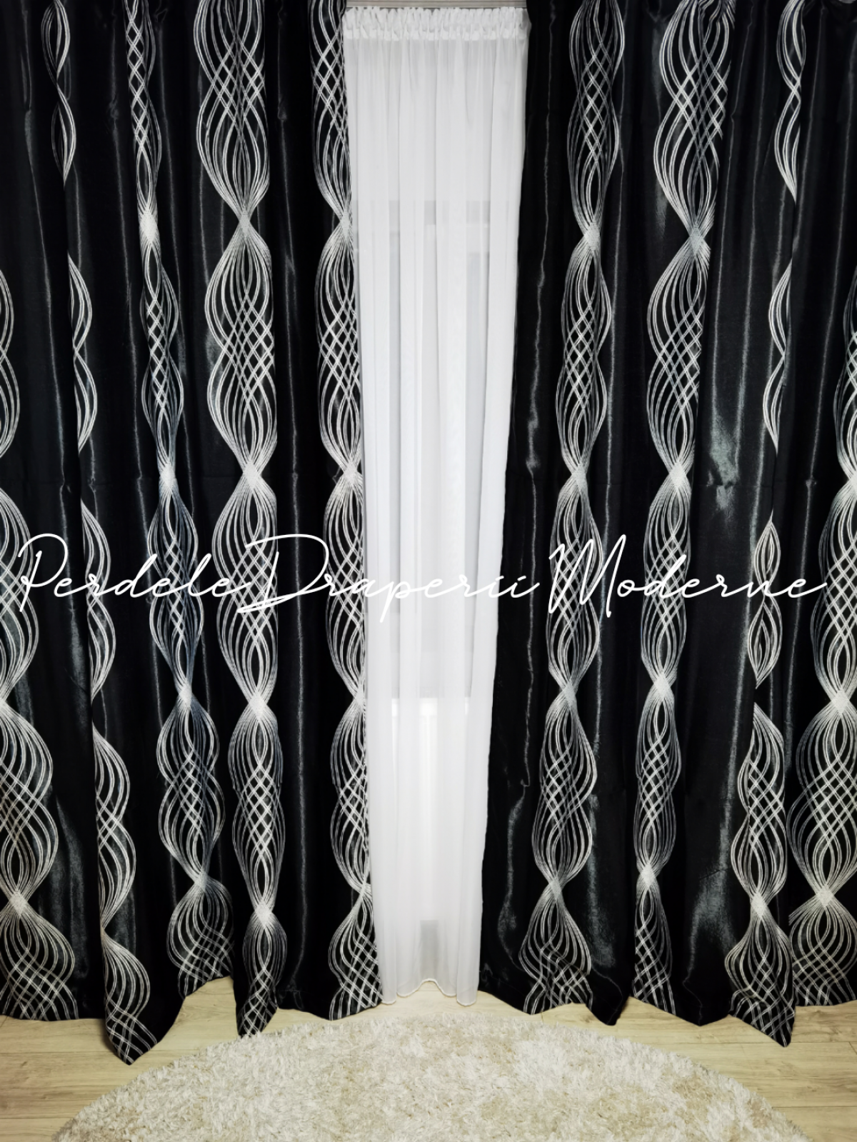 poze Draperie Blackout,negru/gri,model clepsidră