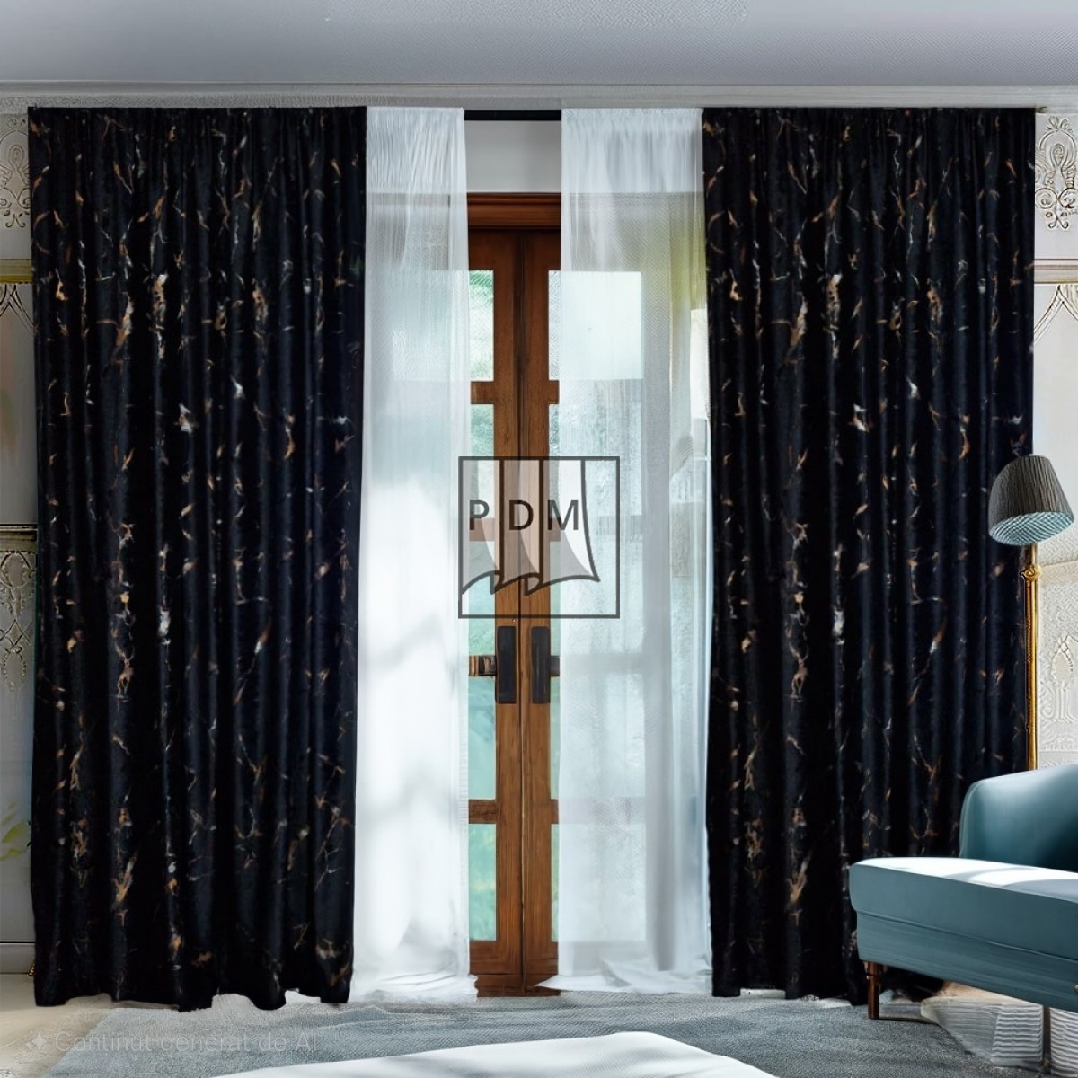 poze Draperie catifea negru, inserții aurii