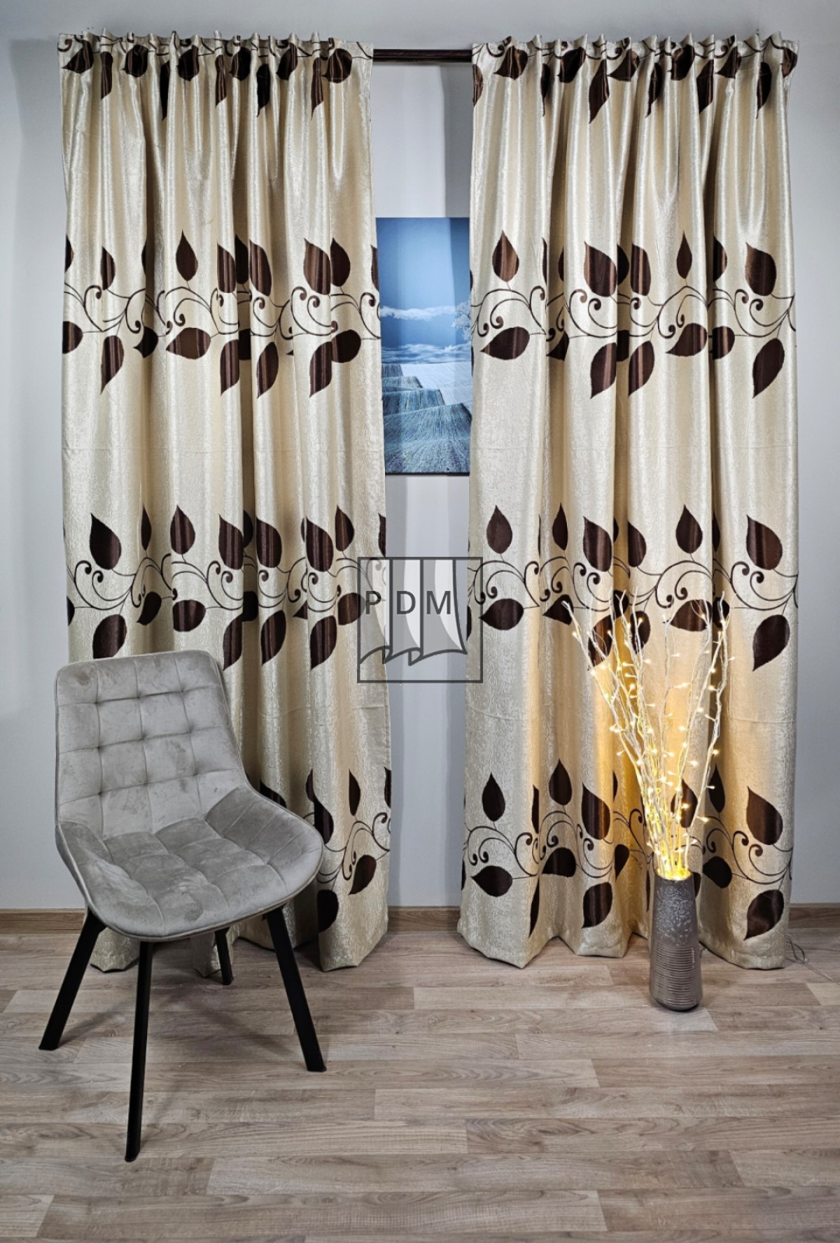 poze Draperie poliester, cu două fețe, crem/maro, semiopaca