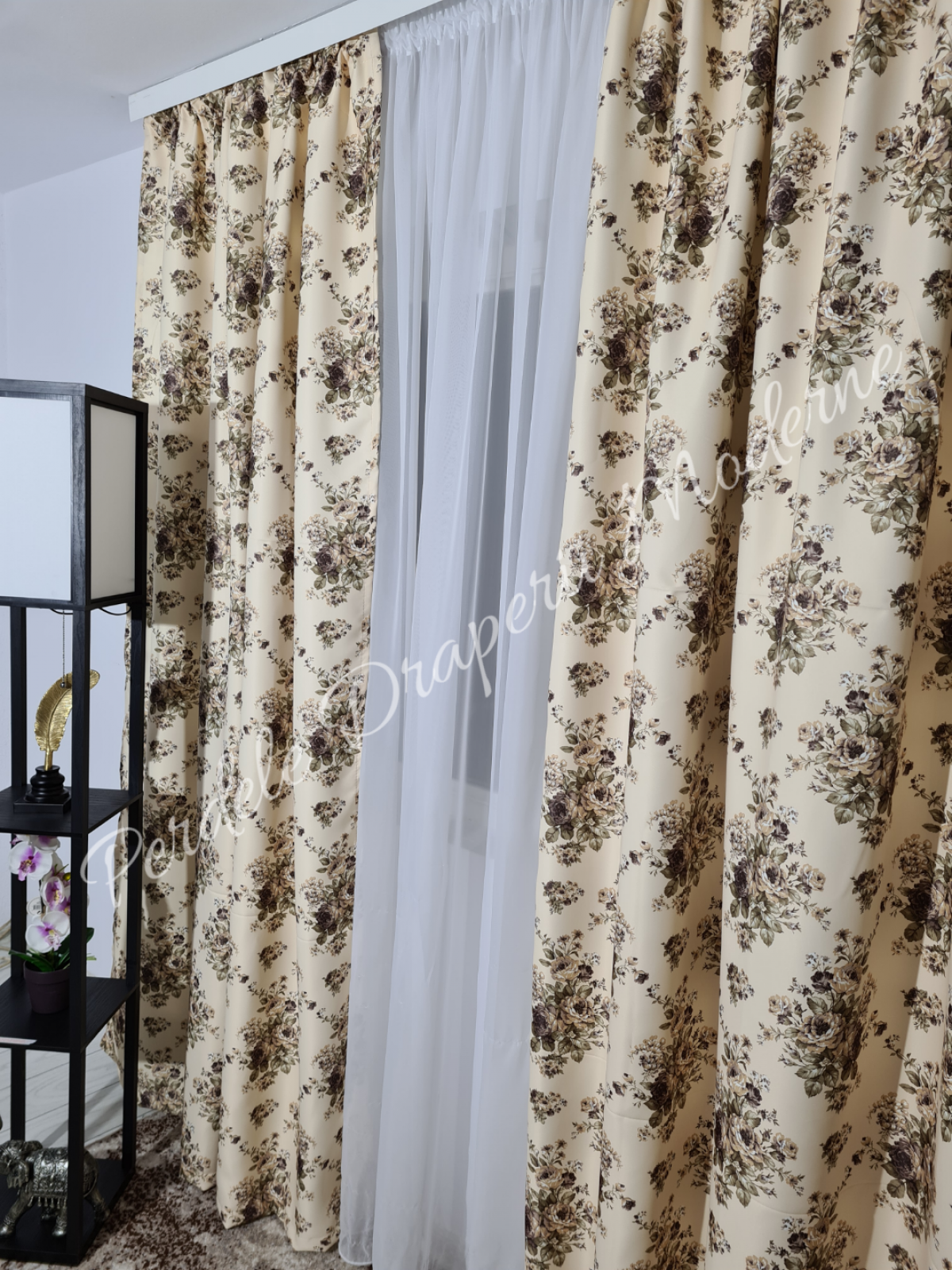 Draperie saten,buchete crem/maro imagine 3     