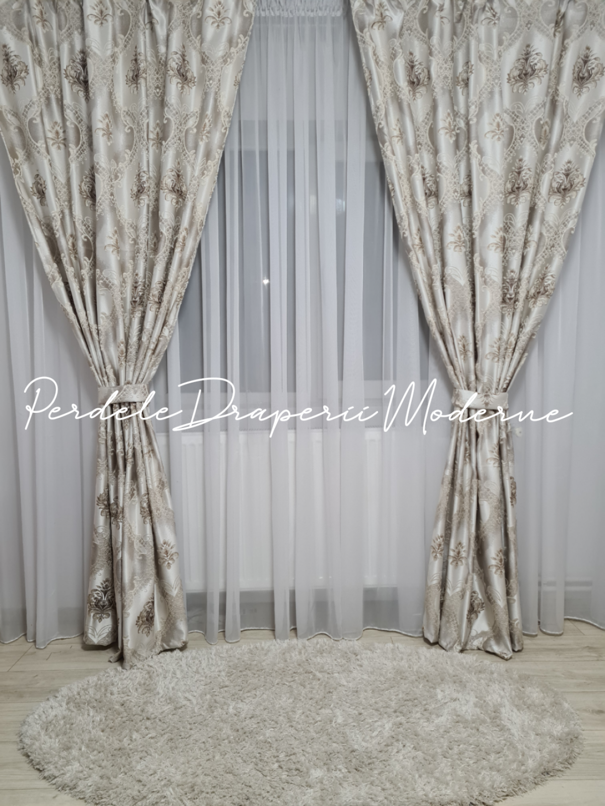 Draperie saten,crem/bej,model baroc imagine 4