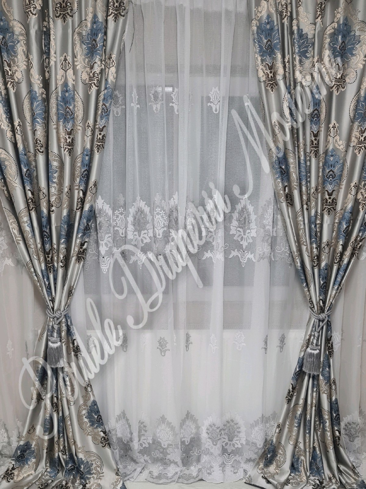 Draperie saten,gri/albastru imagine 2