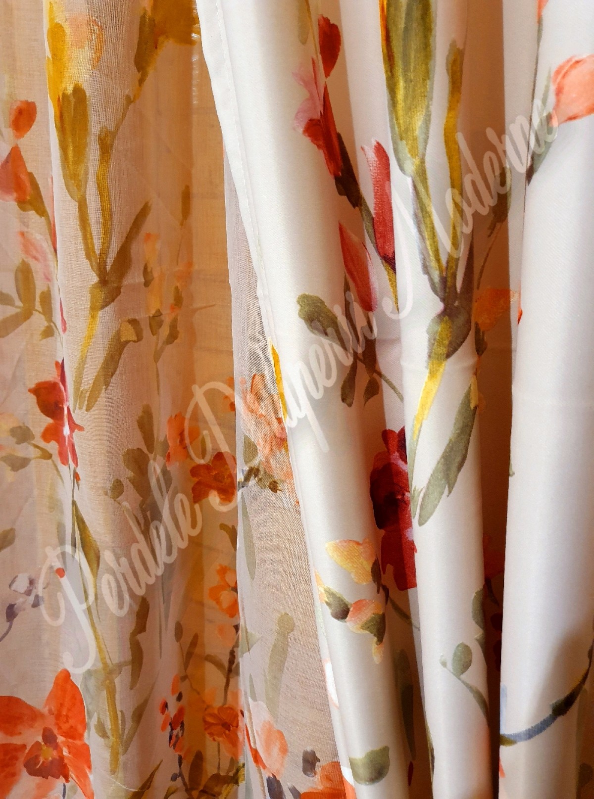 Draperie saten,imprimeu floral portocaliu imagine 3     