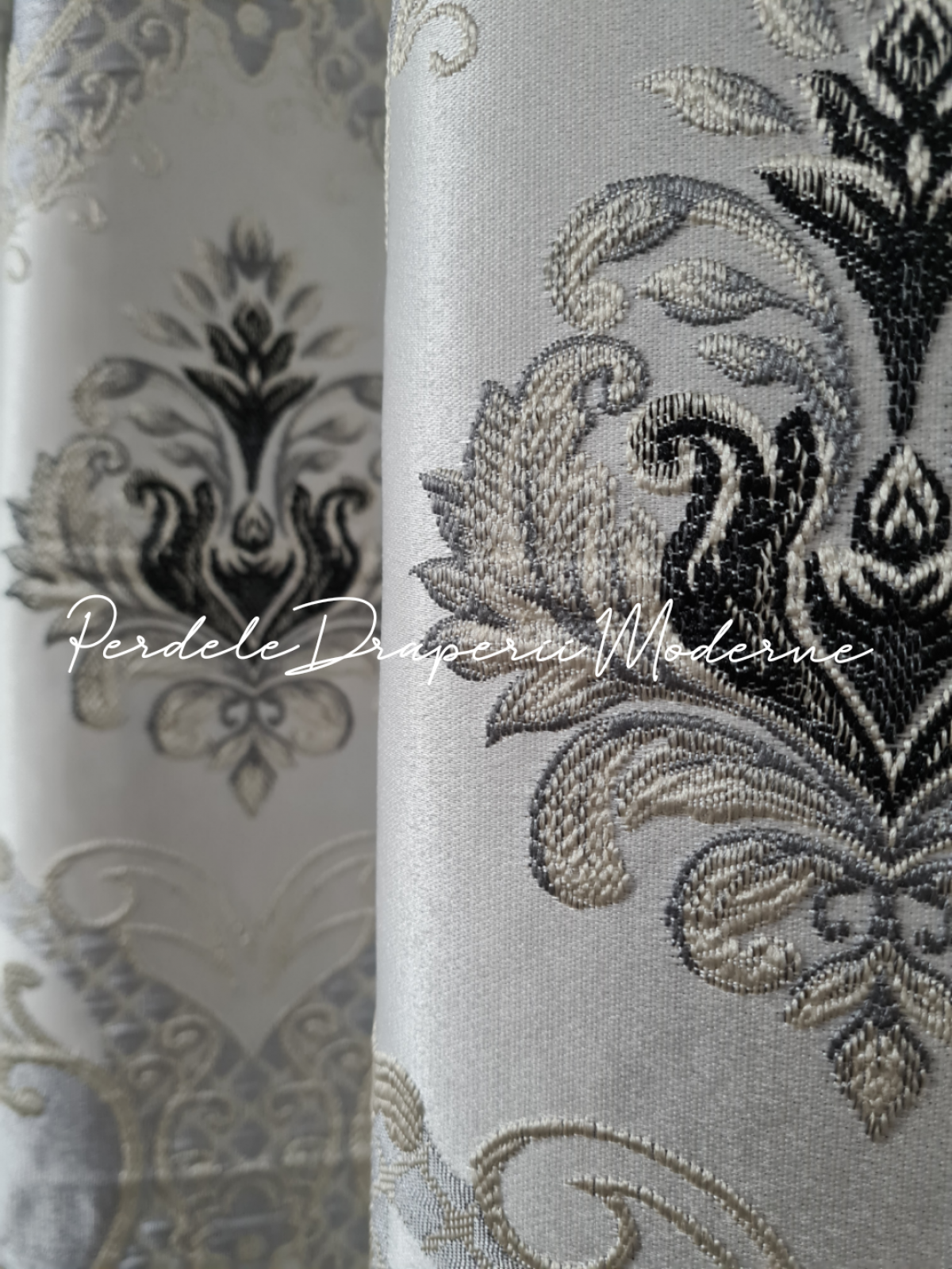Draperie saten,model baroc,argintiu imagine 4