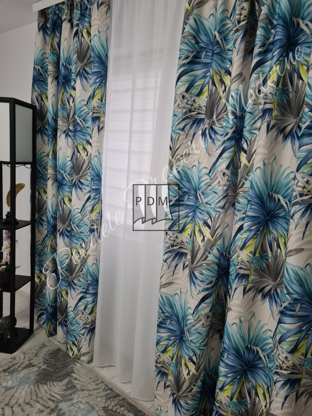 Draperie saten,palmieri,turqoaz imagine 3     