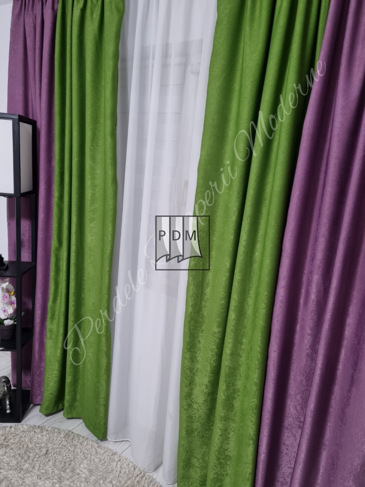 Draperie soft,verde/lila imagine 3     