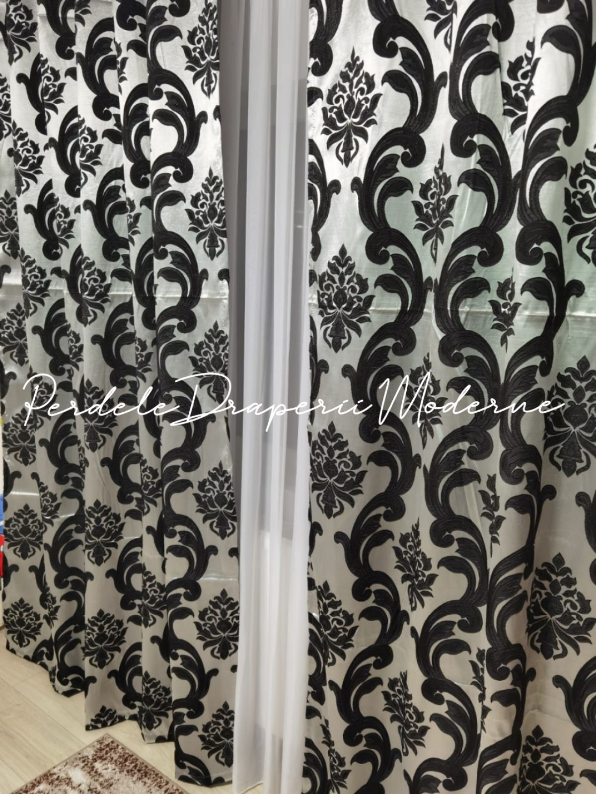 Draperie tafta,baroc,gri/negru imagine 2