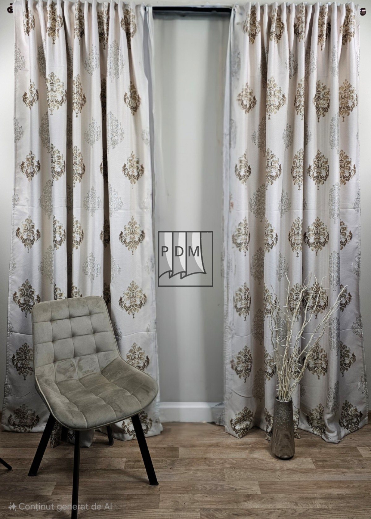 poze Draperie tip in, bej, model baroc, auriu/capuccino