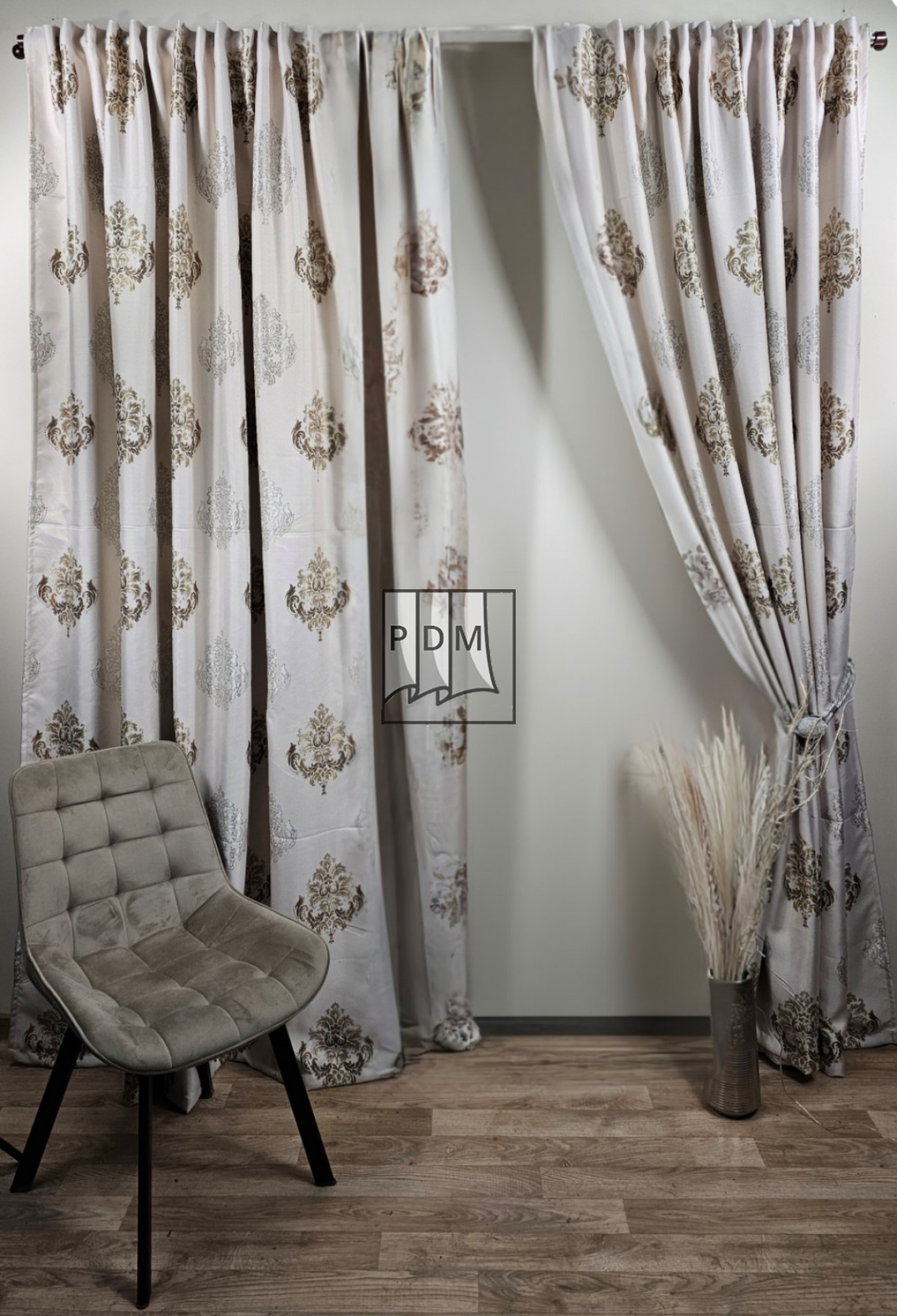 Draperie tip in, bej, model baroc, auriu/capuccino imagine 2