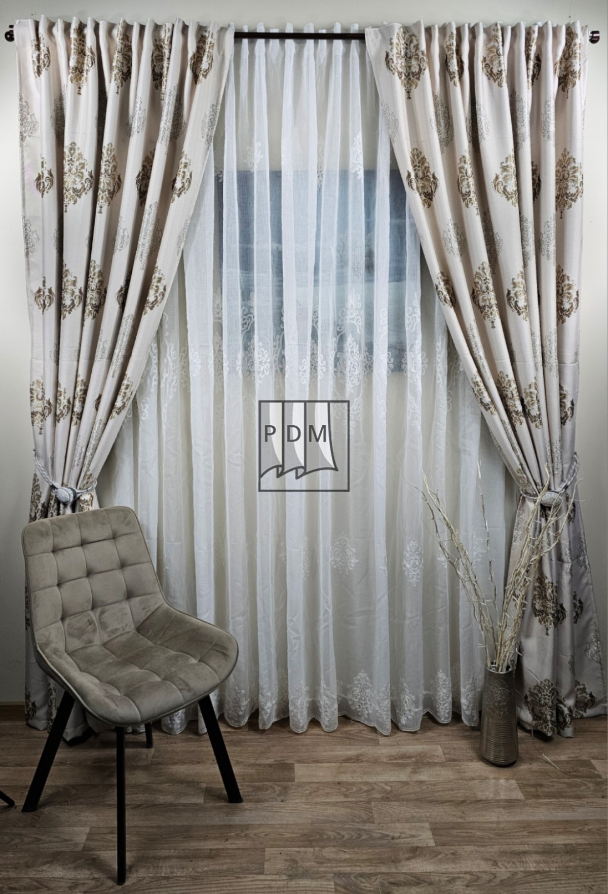 Draperie tip in, bej, model baroc, auriu/capuccino imagine 3     