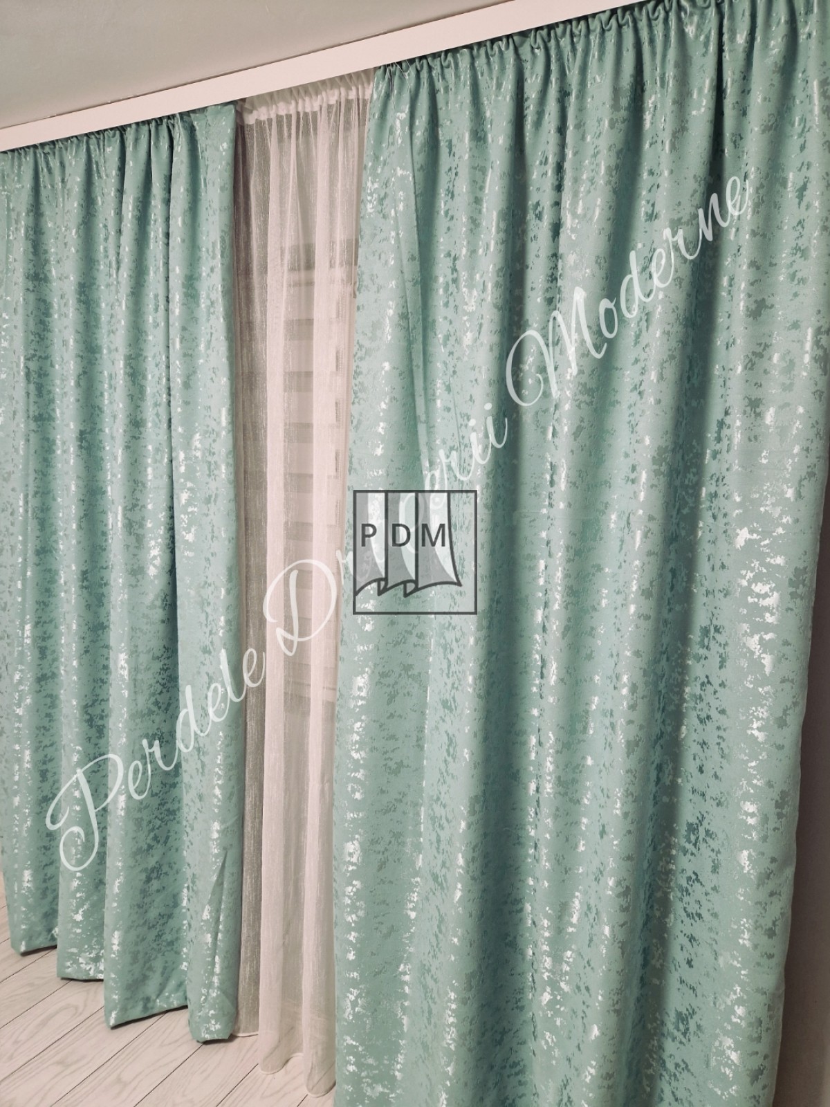 Draperie tip nisip, verde menta imagine 2