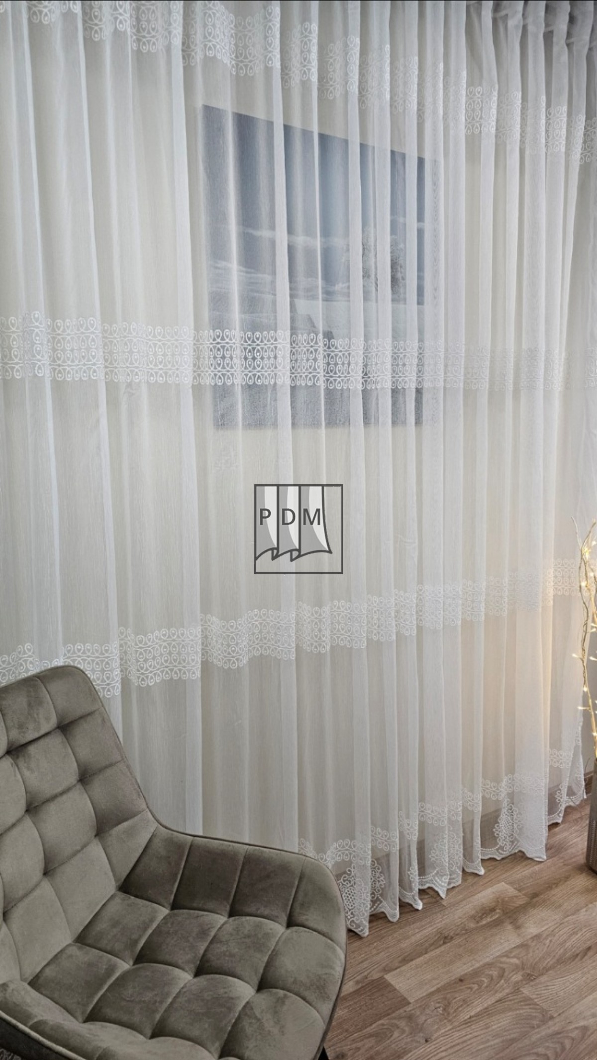 Perdea bambus brodat, ivory imagine 2
