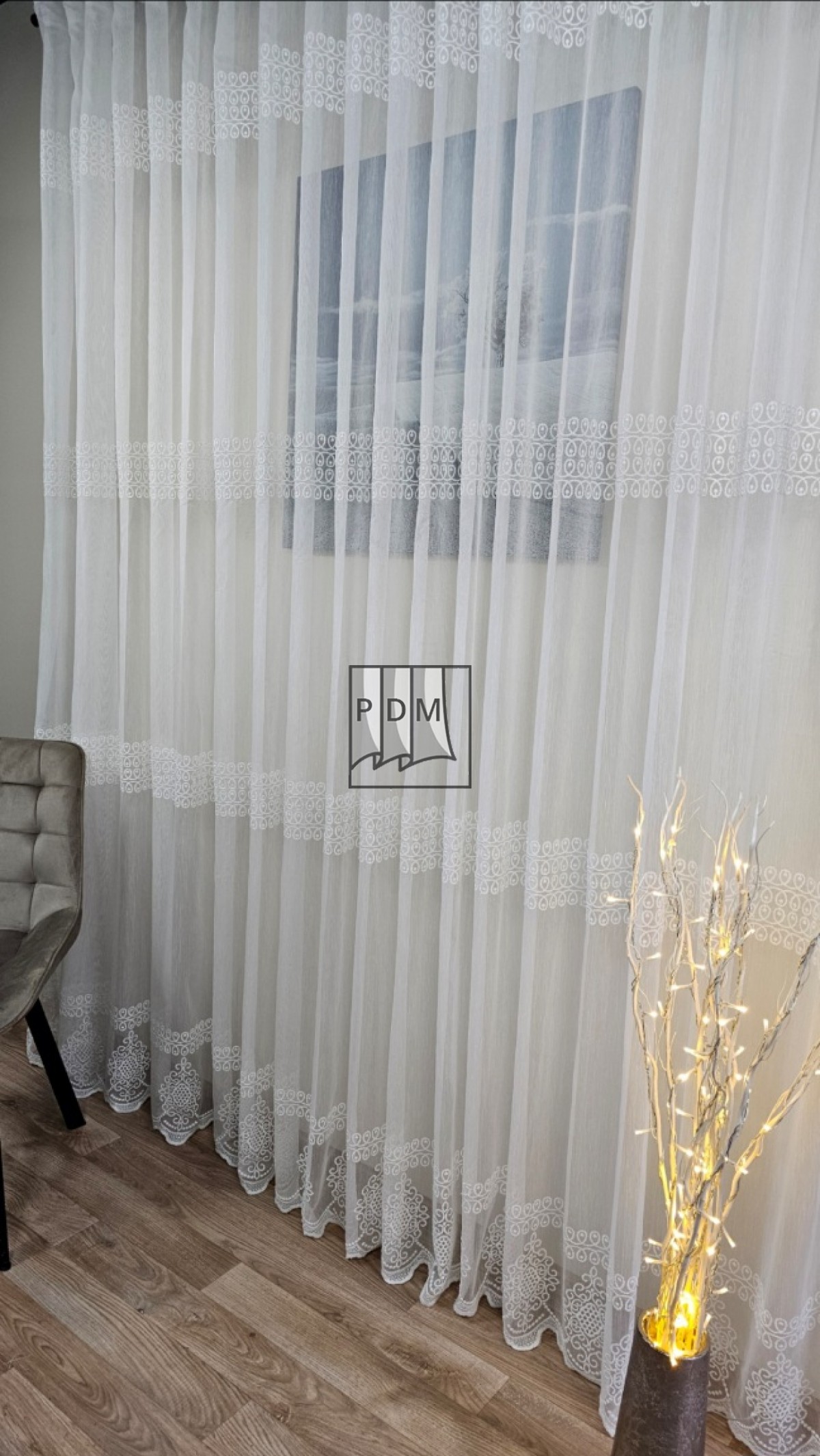 Perdea bambus brodat, ivory imagine 3     