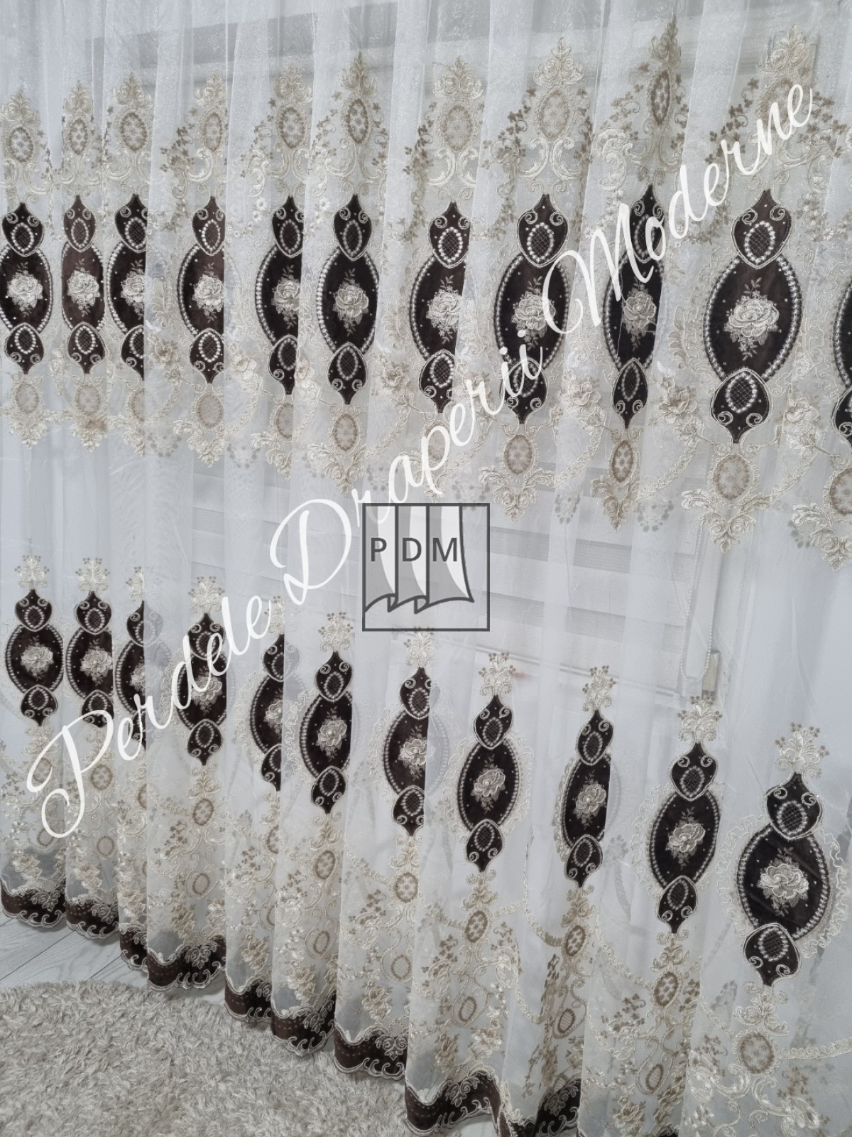 Perdea gama lux,tulle/catifea/perle,maro wenge imagine 2