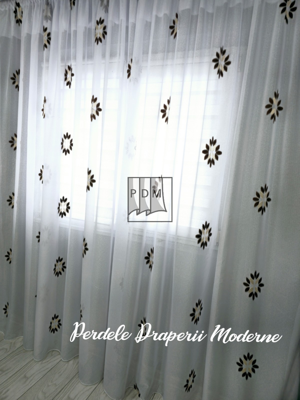 Perdea in cristal, alb/maro imagine 2