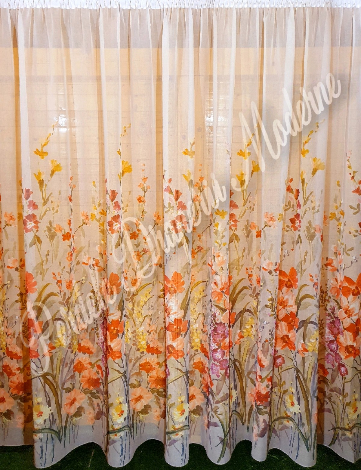 poze Perdea voal,imprimeu floral portocaliu