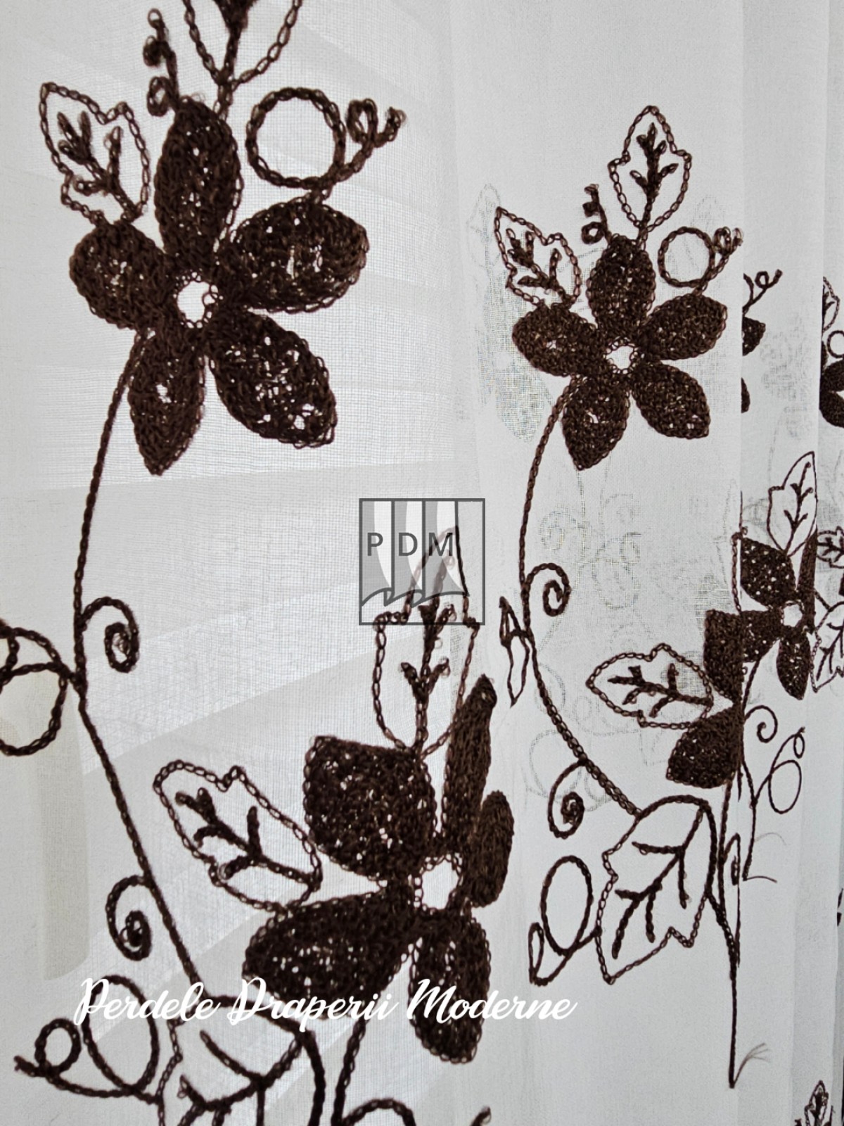 Perdea tip in, model floral, maro imagine 4