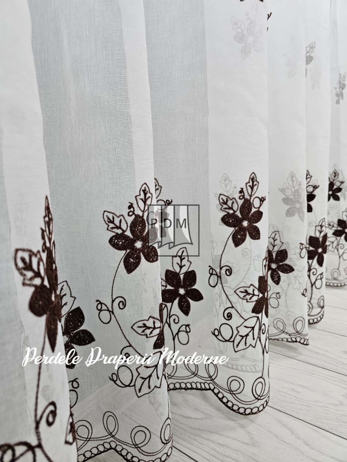 Perdea tip in, model floral, maro imagine 5